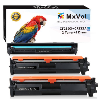 MxVol Compatible HP 30X CF230X Toner Cartridges 2-Pack & 32A CF232A Drum Unit 1-Pack, use for HP Laserjet Pro M203dw M203dn MFP M227fdw M227fdn Printer, (2 Toners + 1 Drum, 3-Pack)